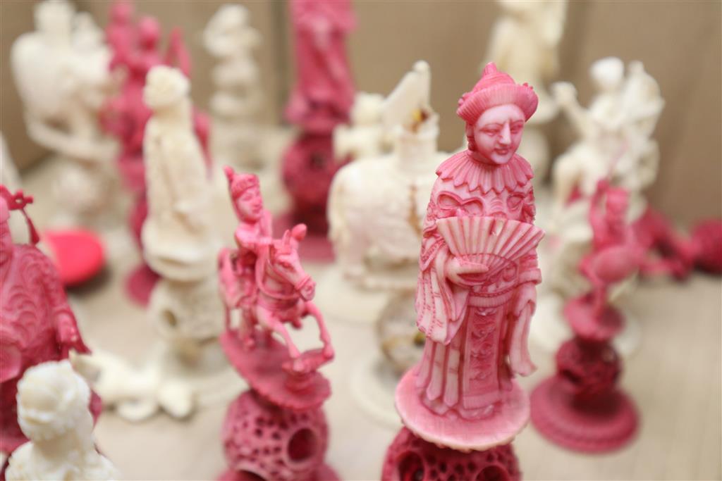 A Cantonese ivory chess set, Napoleon and Josephine